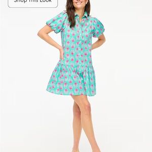 J. Crew Green and Pink Floral Casual Dress